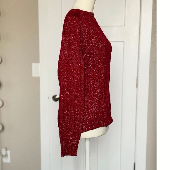 Athleta Crossroads Crew Merino Wool Blend Sweater Red Metallic Womens Size S - Picture 3 of 6